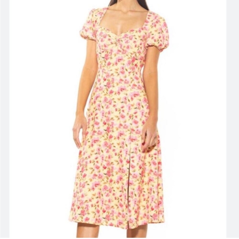 Alexia Admor Gracie Sweetheart Slit Dress Yellow Floral